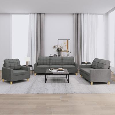vidaXL 3-tlg. Sofagarnitur Mit Kissen Dunkelgrau Stoff