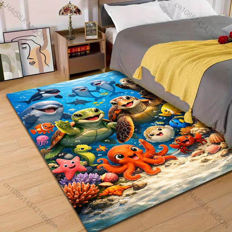 1PC Ocean animals happy gathering Print Carpet Rug for Living Room Bedroom Sofa Doormat Home Decor Non-slip Floor Mat