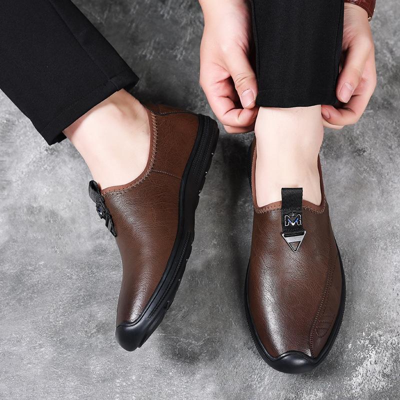 Модные мужские лоферы из натуральной кожи, дышащие, 2024 весна-осень, новая модная повседневная обувь для вождения для мужчин, однотонные туфли