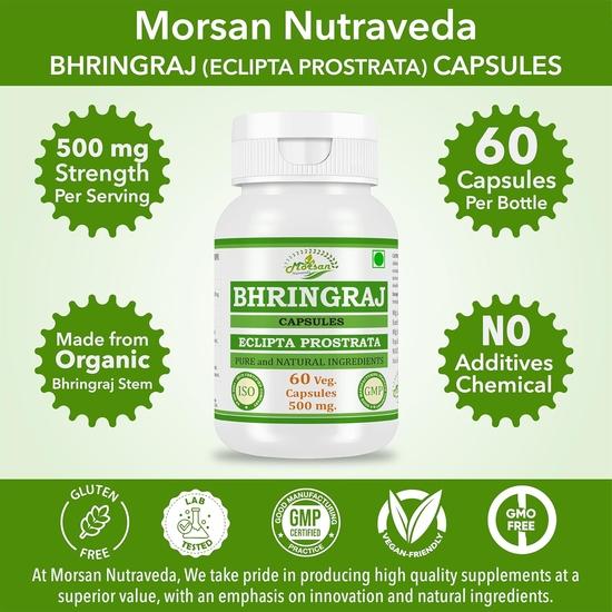 Morsan Nutraveda Bhringraj (Eclipta Prostrata) Extract Capsule | 60 X 500 Mg. Veg Capsules | Helps Nourish Hair, Supports Liver Function (Pack of 2)