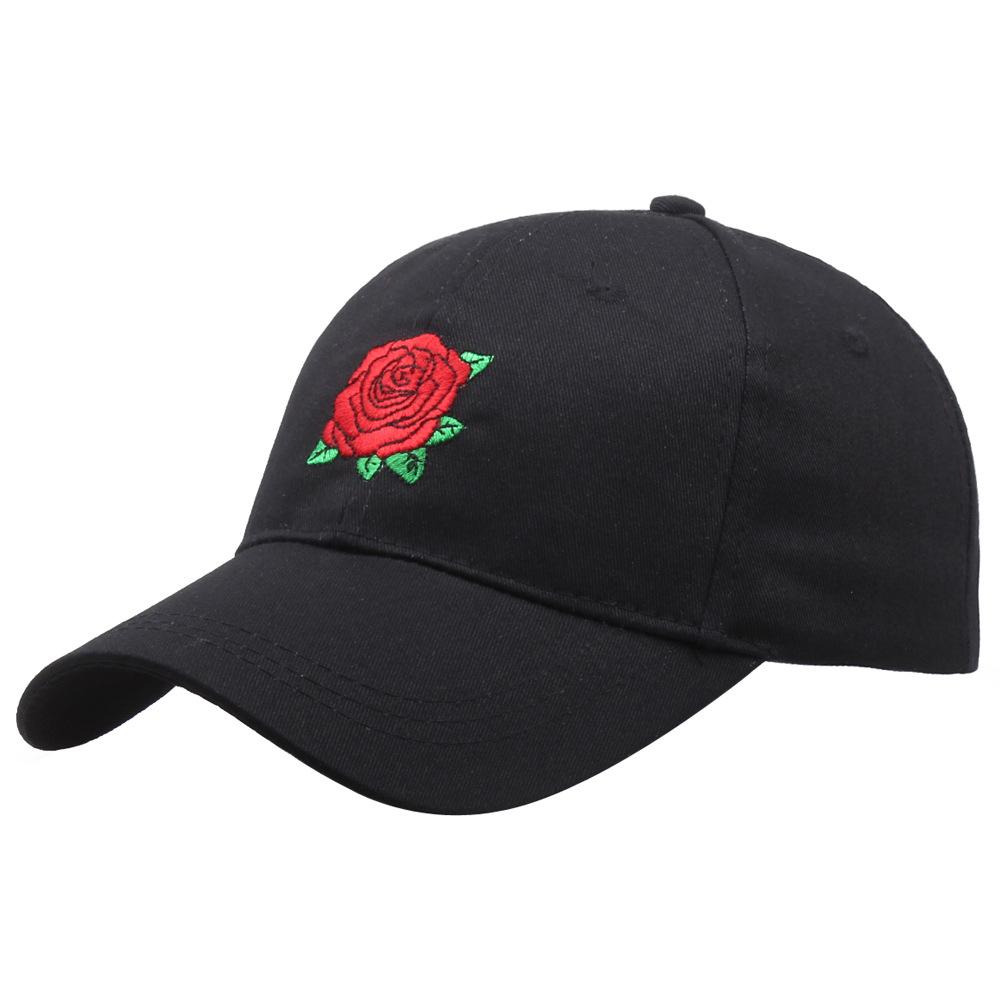 Черная Хлопковая Бейсболка с Вышивкой Розы Хип-Хоп Snapback Кепка для Мужчин Женщин