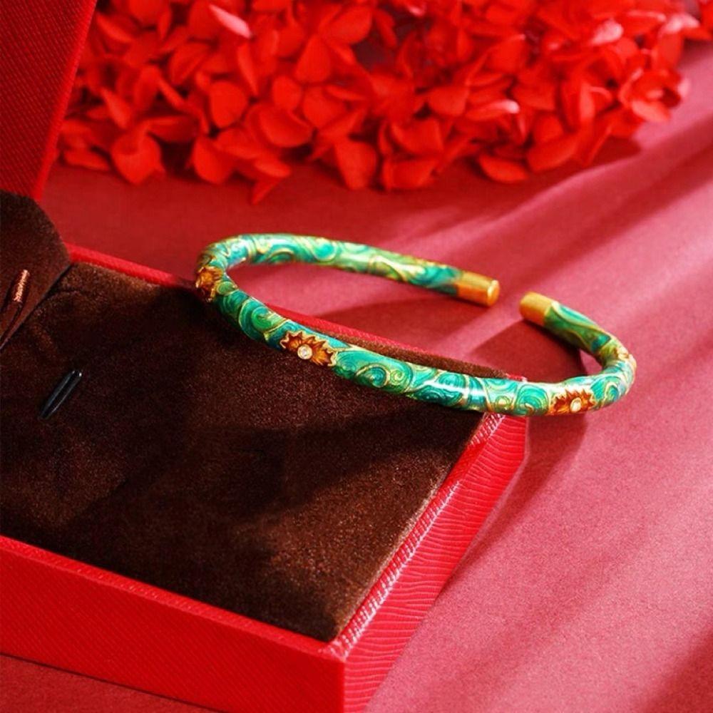 Open Ring Chinese Cloisonne Bracelet Vintage Filigree Flower Bangle Women's Enamel Braclet  Gifts