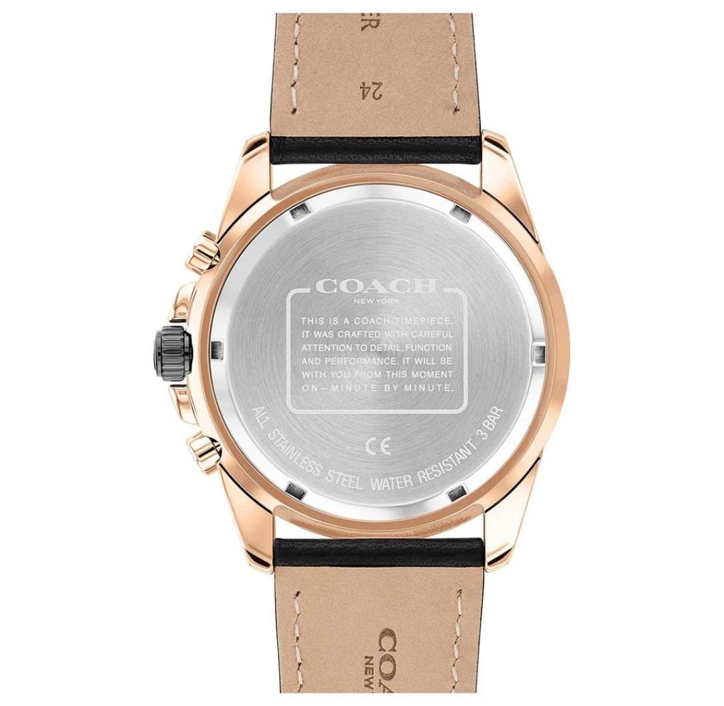 Coach Часы-хронограф Kent с циферблатом из розового золота и черным кожаным ремешком для мужчин - 14602559