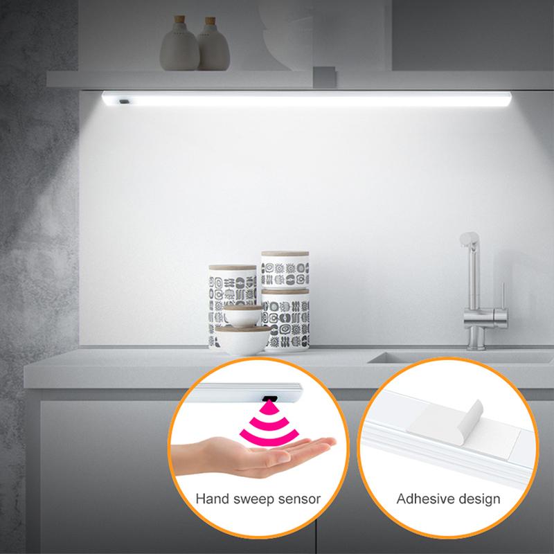 Светодиодный кухонный светильник с датчиком движения, умная лампа, светодиодная лампа под шкафом, 30/40/50 см, 12 В, датчик ручной развертки, ночная лампа для шкафа в спальне, вилка европейского стандарта