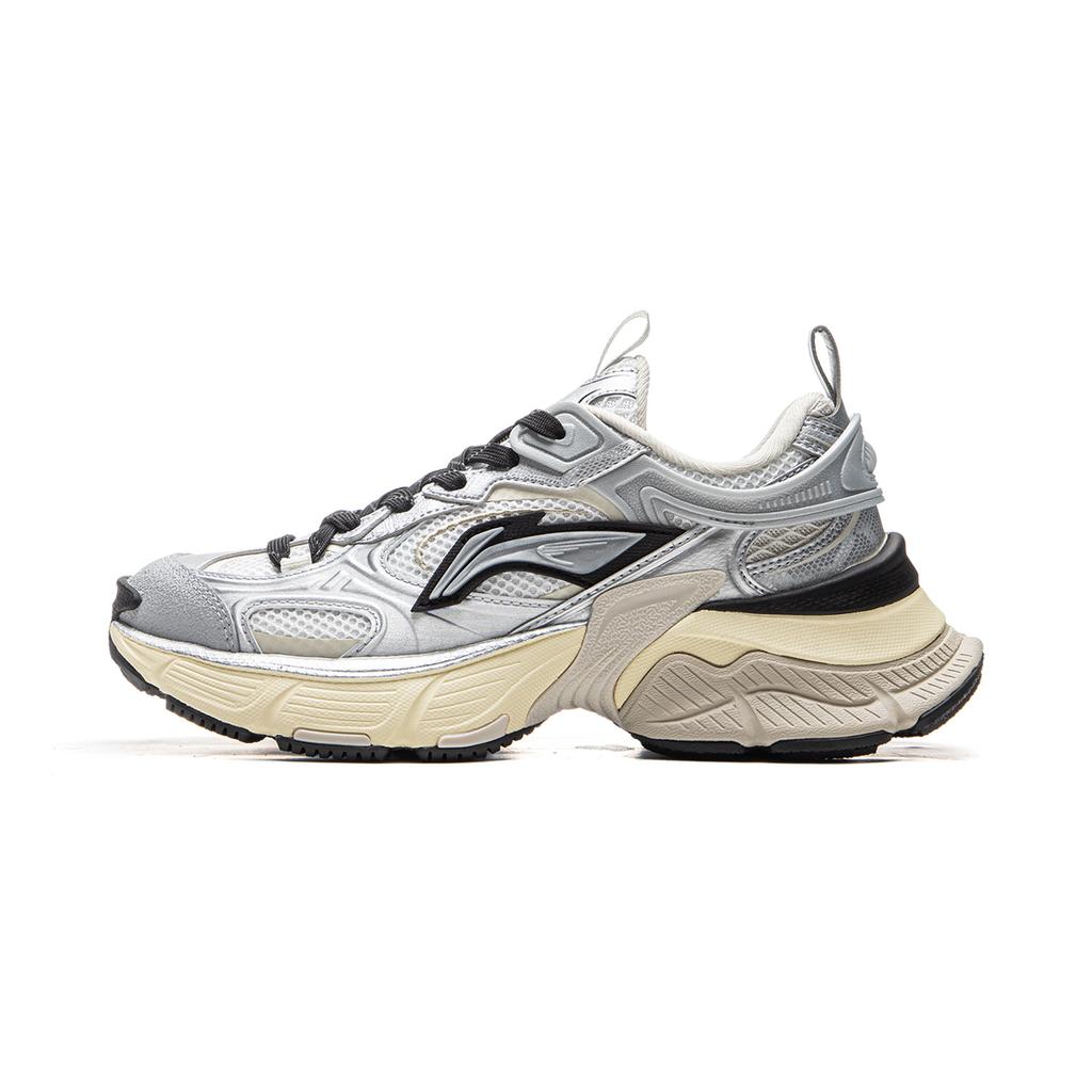 Li Ning Xingji Амортизирующие Нескользящие Износостойкие Дышащие Низкие Массивные Кроссовки Женские Серебристо-Белые AGCU372-2