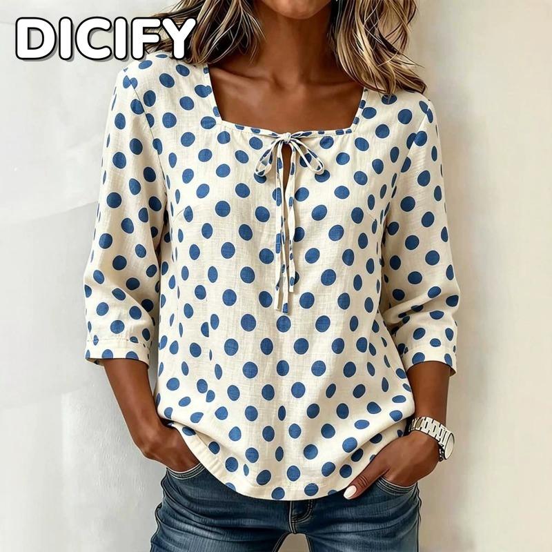 DICFY Women's Fashion Casual Long Sleeve Square Collar Blouses & Shirts