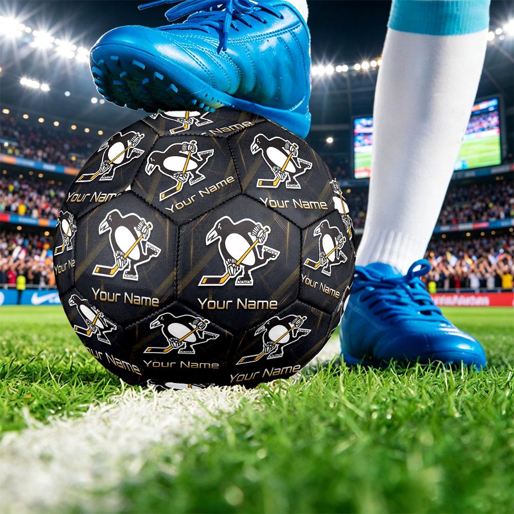 Pittsburgh Penguins Size 5 Football, Custom Name Text Personalized Soccer Ball Sport Training Gift