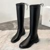 Women's Boots Black Shoes For Woman With Laces Footwear Lace-up Long Winter Knee High Shaft Middle Heel Chic Point Hot Offer Pu
