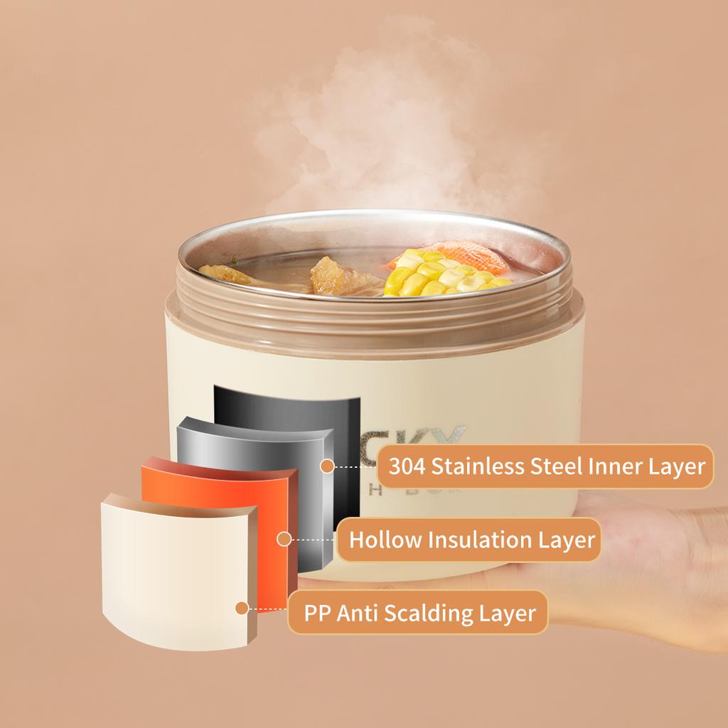 Insulated Bento Lunch Box With Tableware Microwave Safe Portable 304 Stainless Steel Food Storage Container Stackable