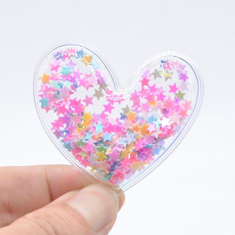 8Pcs/lots Transparent PVC Filling Sequin Heart Flatback Scrapbooking Ornamnet Patches Accessories DIY Crafts Supplies