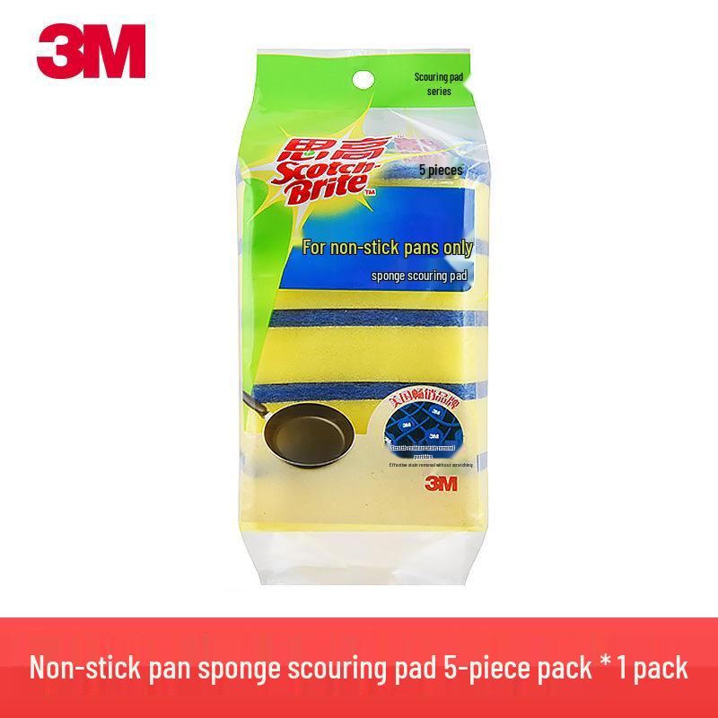 3M Scotch-Brite Non-Stick Pan Scouring Sponge - Multi-functional Oil & Stain Removal Dishwashing Pad.