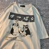 Оригинальная японская ретро-футболка с короткими рукавами из чистого хлопка с принтом кота для мужчин и женщин, модная уличная свободная футболка для пар