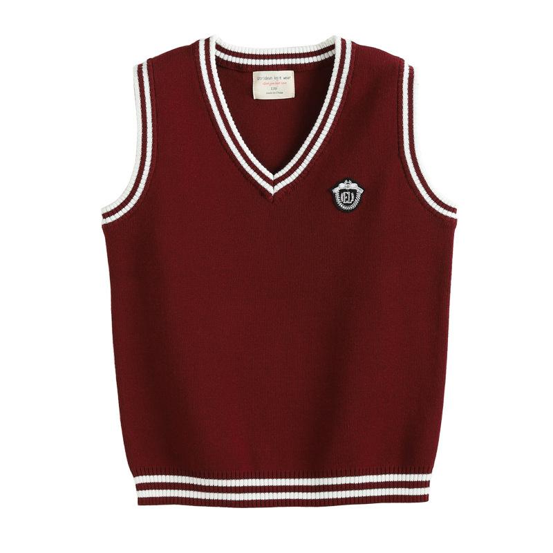 V-neck Contrast Wool Vest Boys Knitted Vest Sweater Girls School Uniform Kindergarten Uniform