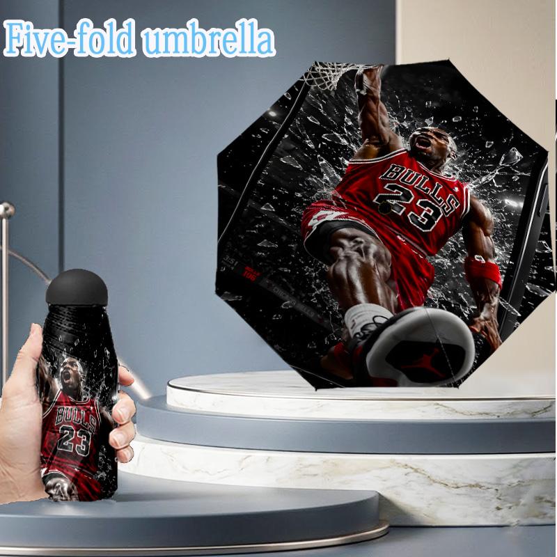 Michael basketball Artwork Printed Mini Umbrella, 5-Fold, Lightweight, Retractable Umbrella Features 8 Ribs, Ideal for Outdoor Use Fan Gifts