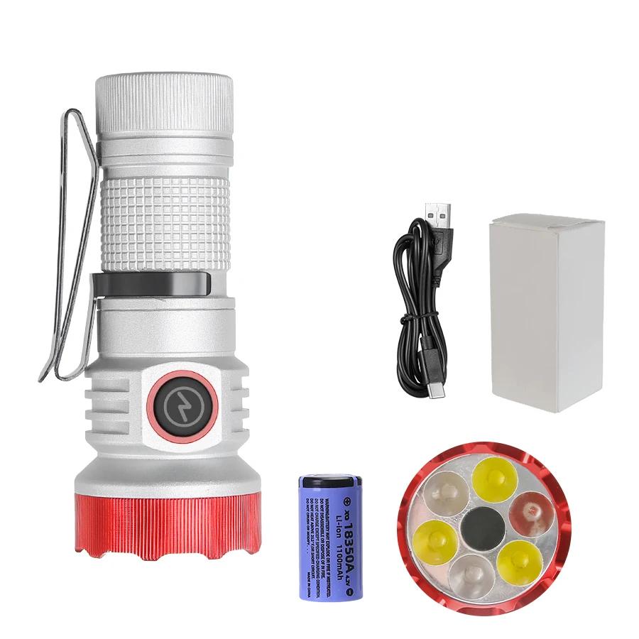 RGB LED Mini Flashlight USB Rechargeable Tactical Flash Light With Magnet and Cap Clip Outdoor Camping Emergency Working Lantern