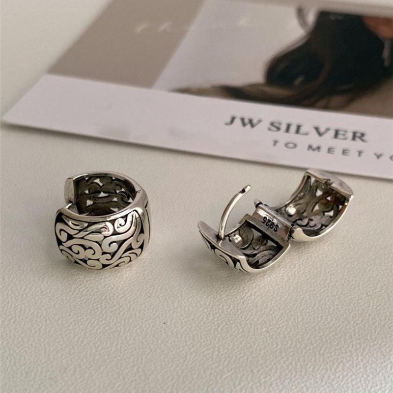 Серьги-ветки из серебра 925 пробы для женщин, винтажная текстура, ажурные, широкие, ювелирное изделие, подарок на день рождения