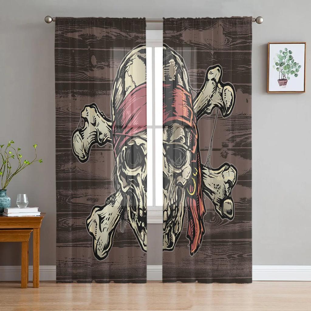 Black Skull Sheer Curtains Living Room Window Tulle Curtains For Bedroom Kitchen Home Decoration Voile Drapes