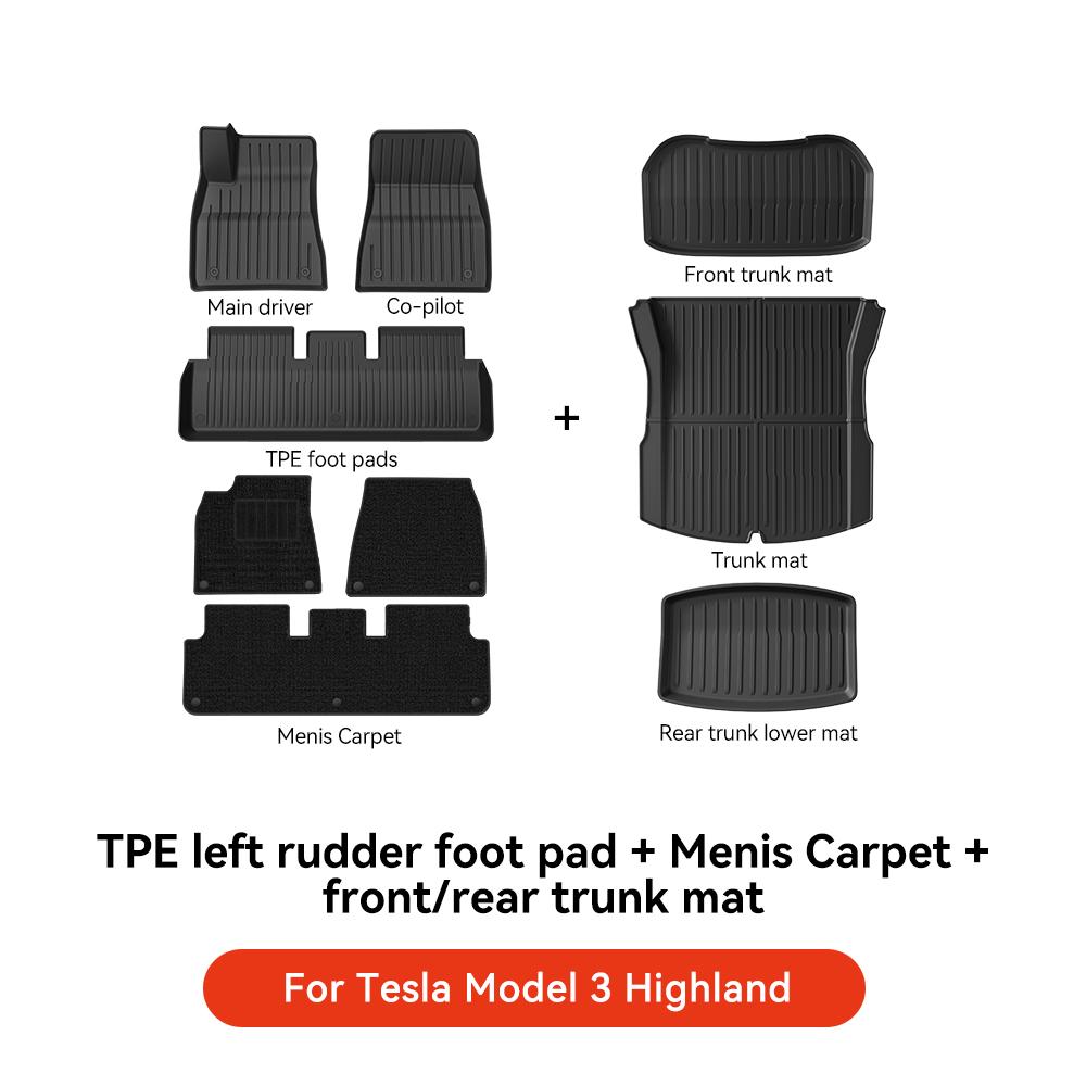 YZ For Tesla 2024-2026 Highland Model 3 Whole TPE Floor Mats Waterproof Anti-Slip Mat Foot Pads Rear Trunk Mat Car Accessorie