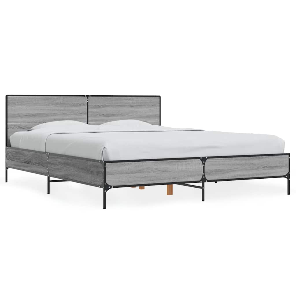 Bed Frame Gray Sonoma 150x200 cm Particleboard and Metal