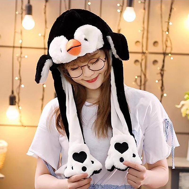 Cute Plush Penguin Ears Will Move Warm Hat Children'S Day Holiday Gift Girl Boy Wrapped Type Comfortable Cartoon Animals Hats