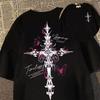 Gothic Cross Butterfly T-shirt Y2k Punk Grunge Print Men Women Oversized Harajuku Streetwear Casual Cotton Short Sleeve Tees