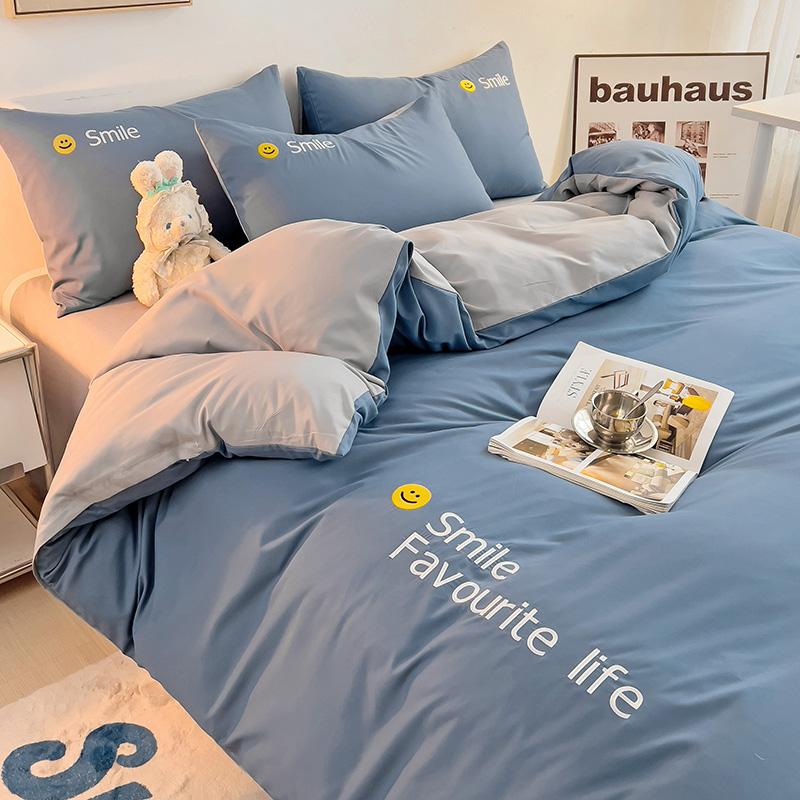 Комплект постельного белья в корейском стиле, пододеяльник из стираного хлопка, двуспальный, двуспальный, пододеяльник, простыня с резинкой, наволочка, постельное белье