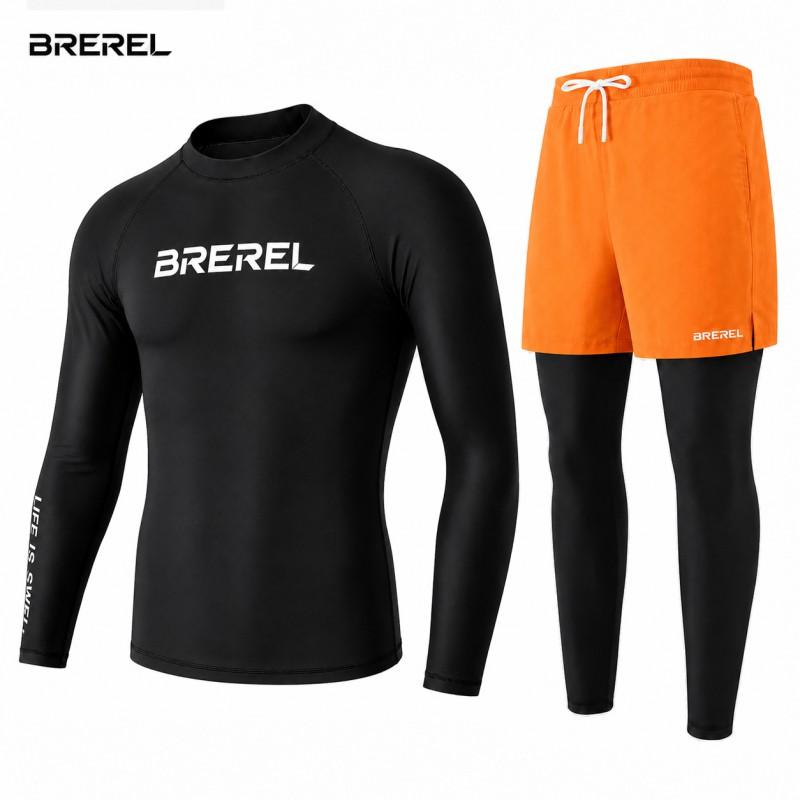 Mens UV Protection Rash Guard Set Long Sleeve Swim Shirt Quick-Dry Board Shorts Snorkeling Surfing Kayaking