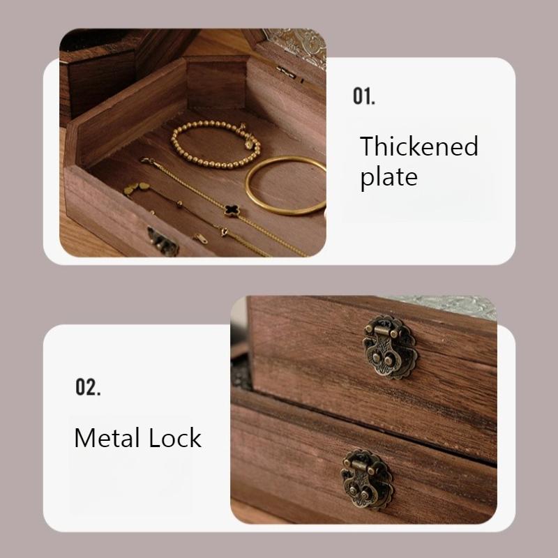 Wooden Jewellery Box Glass Flip Cover Necklaces Storage Boxes Bracelet Ring Organizer Box Large Capacity Storage Casket Jewelry