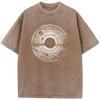 Men's Universe Black Hole and Solar System Washed T-Shirt 230g Cotton Vintage Bleached Tshirt Tops Casual Loose Bleach T Shirt
