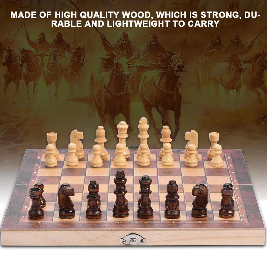 3in1 Portable Wooden Chessboard Folding Board Chess Game For Party Family Activities (29*29cm)