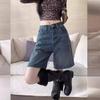 Трендовые джинсовые шорты с высокой посадкой в стиле ретро для лета для женщин миниатюрного телосложения - свободные, прямого кроя, слим-фит, пятиточечный дизайн