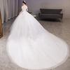 Off Shoulder Court Style Wedding Dress – Elegant French Light Luxury Bridal Gown with Long Train
