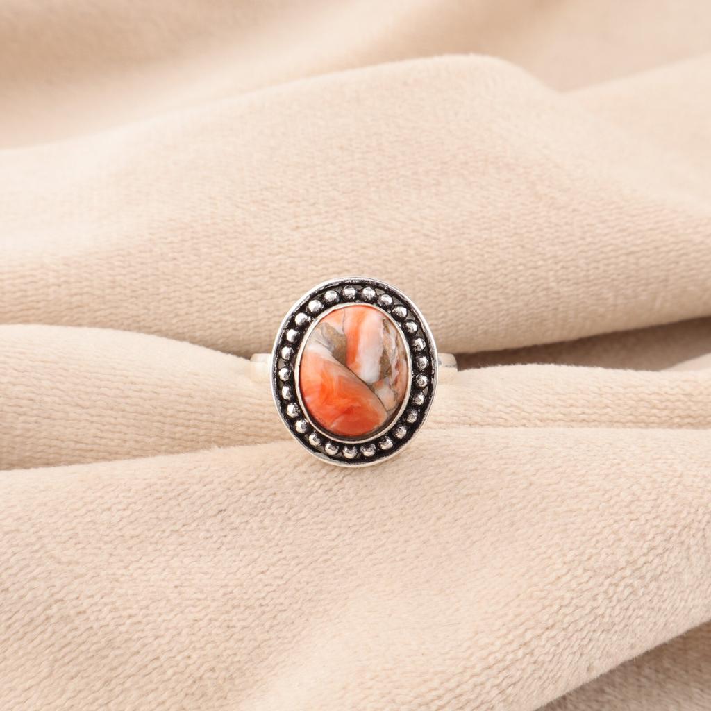 Orange Copper Turquois Gemstone 925 Stamped Silver Jewelry Handmade Promise Ring RR-62-47