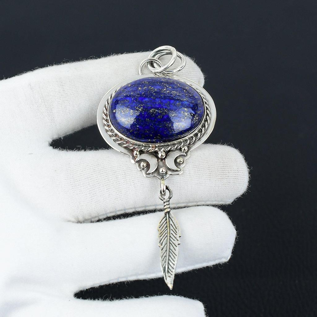 Подвеска ручной работы из лазурита с подвеской в виде пера из стерлингового серебра 925 пробы — идеальный подарок на Рождество, Новый год или любой другой праздник для нее
