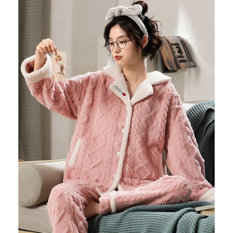 2 шт./комплект женские пижамы с длинными рукавами утепленные теплые повседневные удобные коралловые бархатные мультяшные милые домашние наряды для молодых девушек