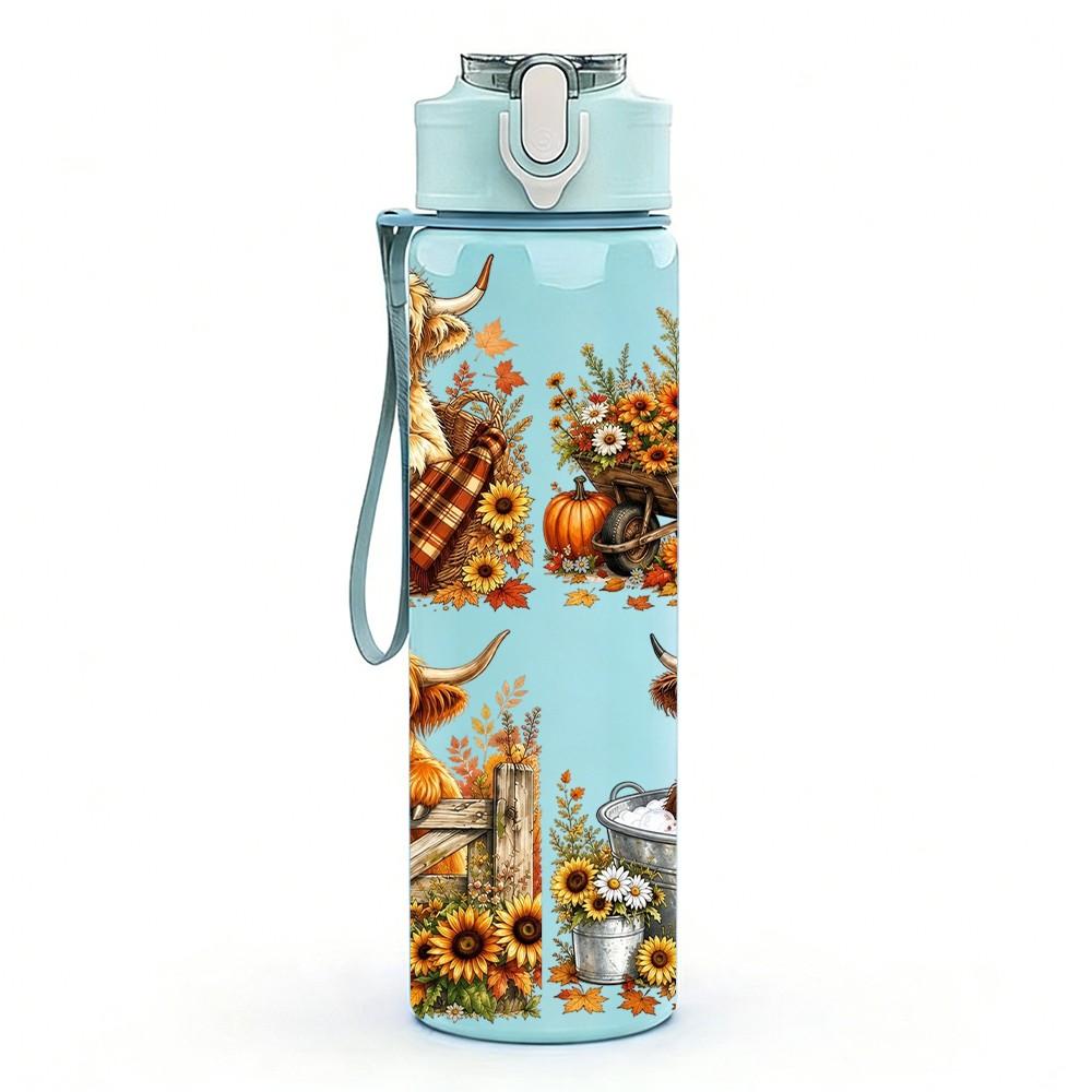 1PC Squirrel Pinecone Autumn Pattern 750ml Color Plastic Sports Water Bottle Leakproof Flip Straw Lid Suitable for Sports Office Home Use