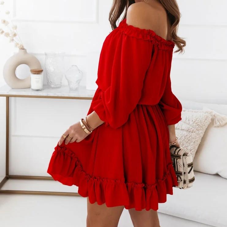 GMXIA Женская мода лето весна однотонный принт с длинным рукавом на одно плечо с высокой талией повседневные платья