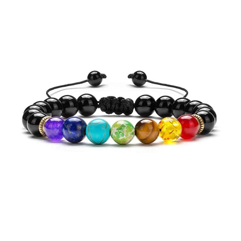 Natural Stone Beads Multicolor Bangle 7 Chakra Healing Balance Beads Bracelet for Women Reiki Prayer Yoga Wristband