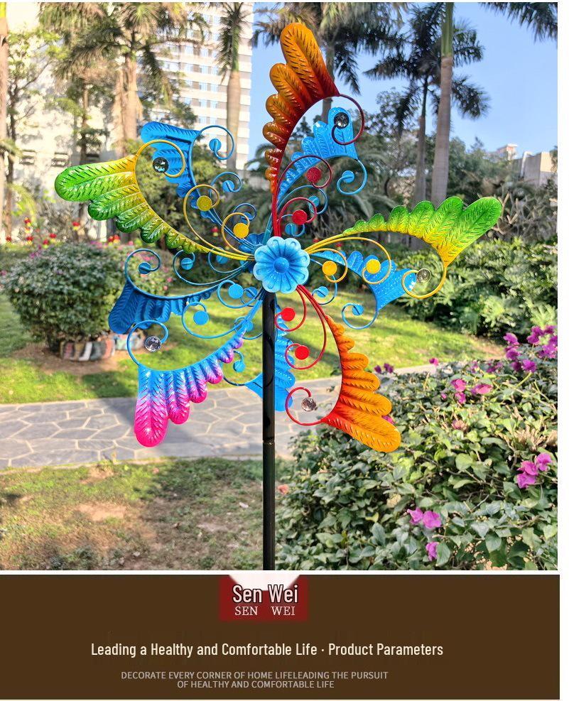 Gradient Flower Pinwheel: Wrought Iron Outdoor Garden Decoration