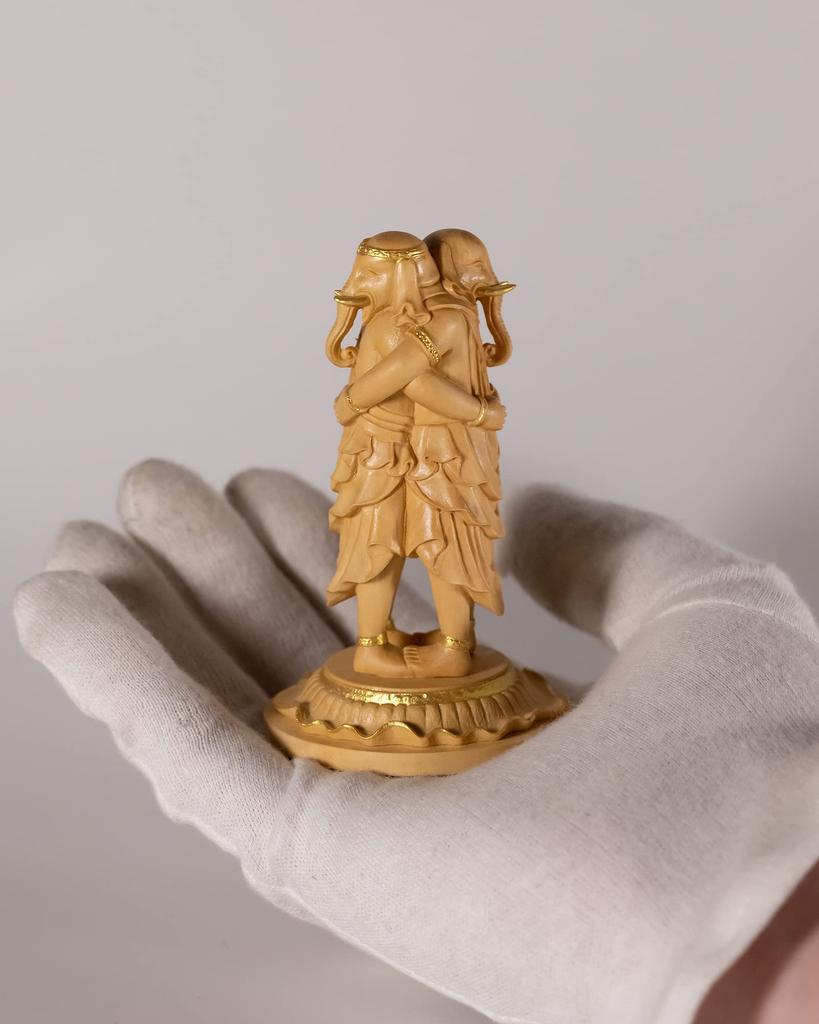 Маленькая статуэтка Будды Ганеши из золотой глины Кангитен, резьба по дереву, украшение 8,8 см (Деревянный самшит, отделка)_Шотен (GSB Кангитен)