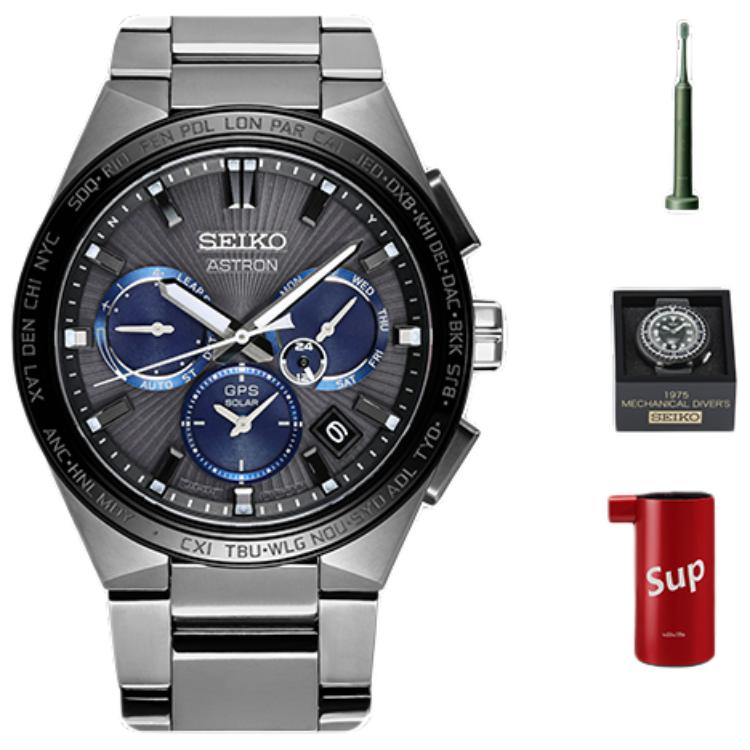 Seiko ASTRON Часы на солнечных батареях с кварцевым механизмом Титановый ремешок Мужские часы Черный циферблат SSH119J1