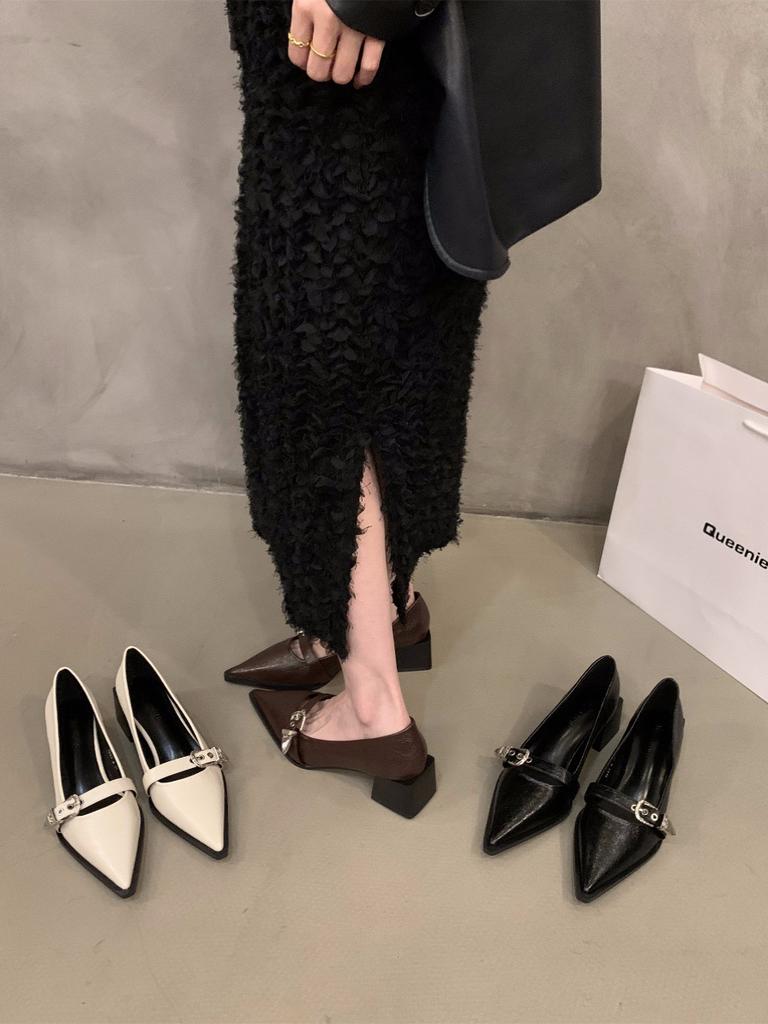 Французский темперамент Мэри Джейн маленькие кожаные туфли женские туфли 2024 новые весна и осень зима черные остроносые туфли на высоком каблуке одинарные туфли