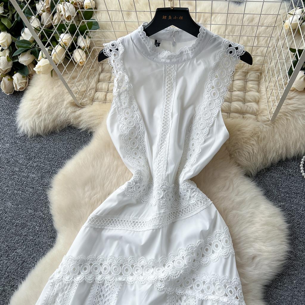 Летние женские элегантные без рукавов ажурные вышитые кружевные пэчворк длинные макси тонкие вечерние платья