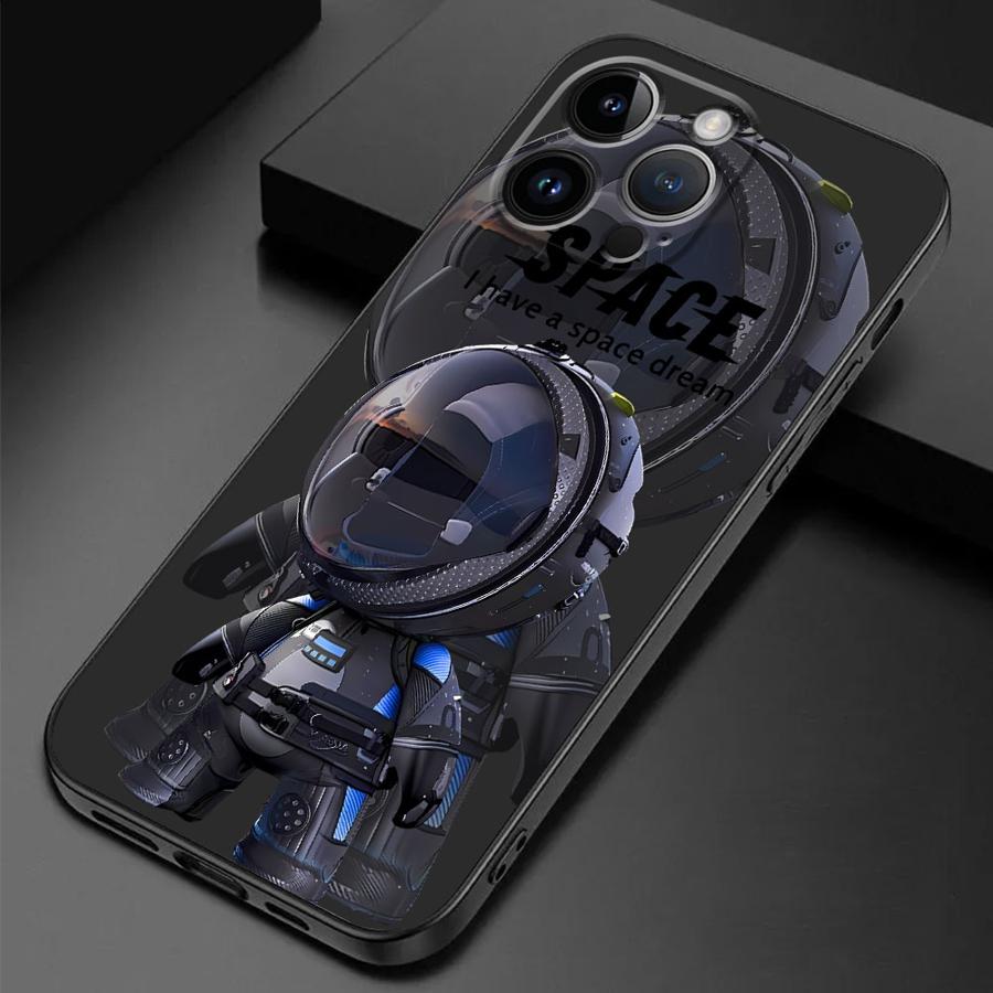 Роскошный Чехол для Телефона Астронавт Космос для iPhone 16 Pro 13 Pro 14 XR 12 Mini 15 Pro Max XS X 7 8 SE 11 13pro Cover Черный Мягкий