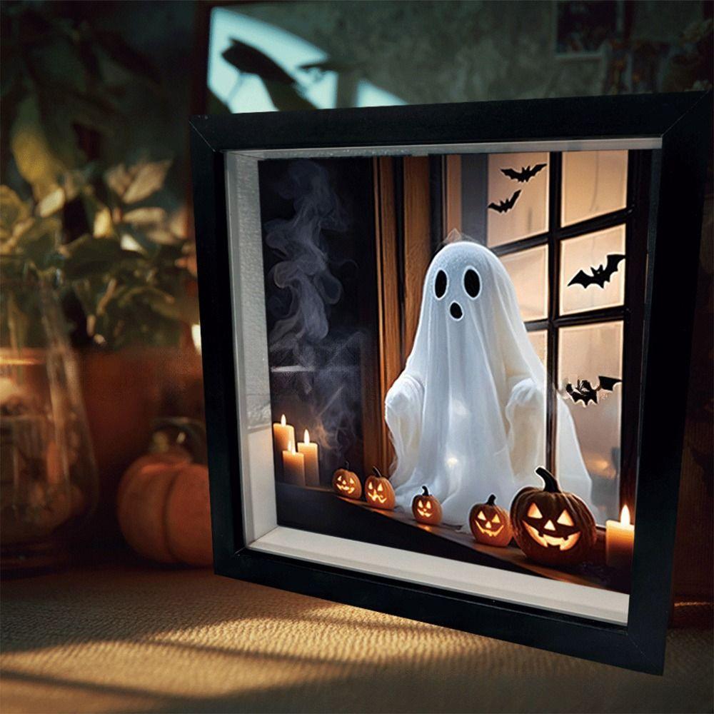 LED Halloween Night Light Wooden Ghost Painting Frame Lamp New Desktop Decor Ornaments Gifts