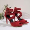 Sexy Red Suede Cross Strap Peep Toe Sandals Women 2025 Summer Super High Heels Sandals Gold Ankle Strap Party Dress Jazz Shoes
