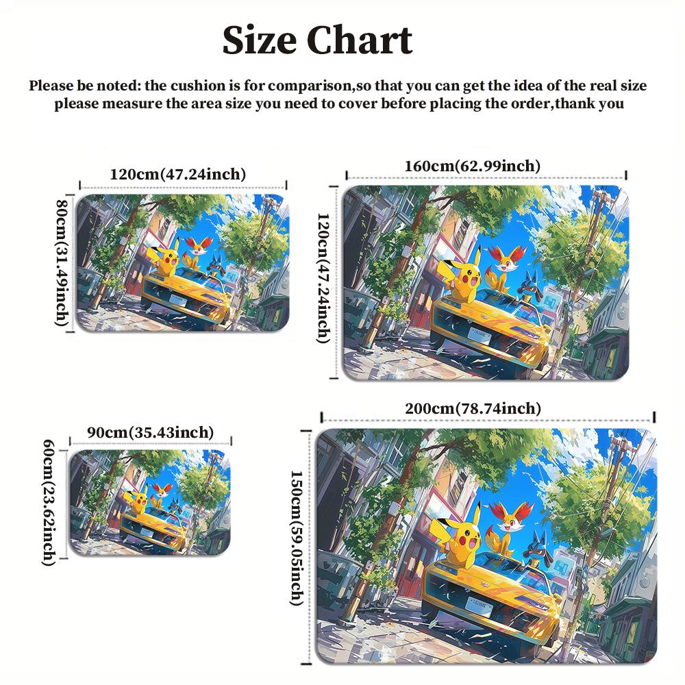 Anime Style City Car & Cute Creatures Area Rug Non Slip Soft Floor Mat For Living Room Entryway Bathroom Decor Washable Doormat