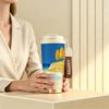 532ml Coffee Mug Blue Sea Yellow Cliff Coast Motif Outdoor Travel Thermos Commuter Coffee Cup Flip Sip Coffee Mug Strap Coffee Cup