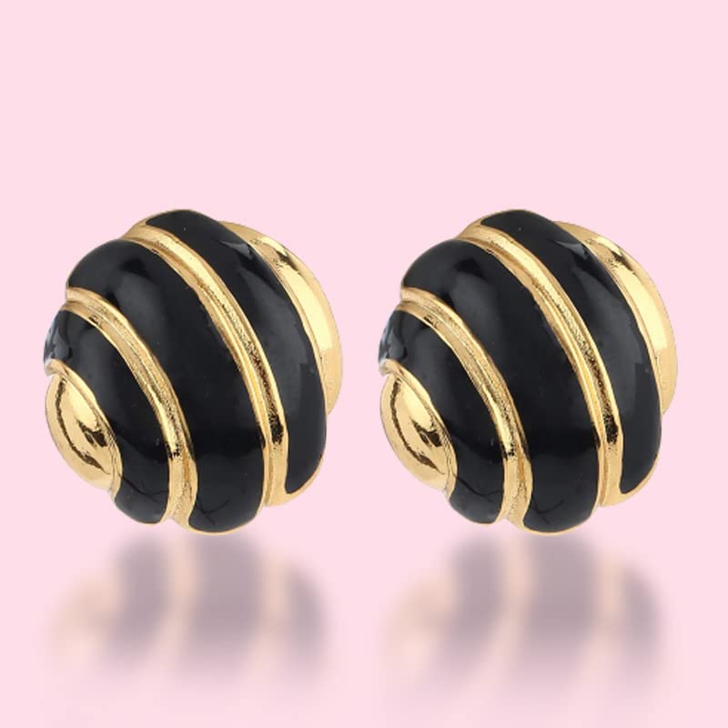 Позолоченные серьги-гвоздики круглой формы с черной эмалью Estele для девочек и женщин