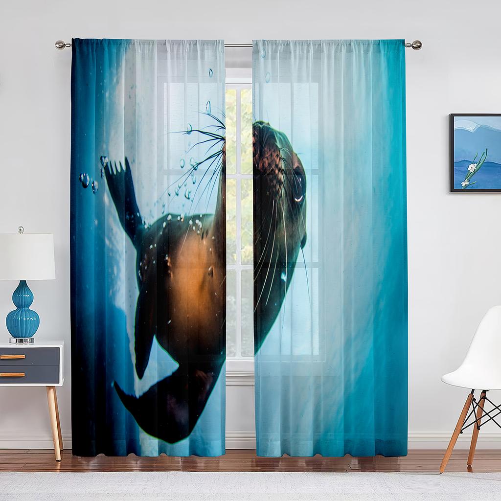 Подводное животное морской лев плавает в чистой воде Прозрачная занавеска для гостиной кухни спальни Домашний декор Тюль Вуаль занавеска